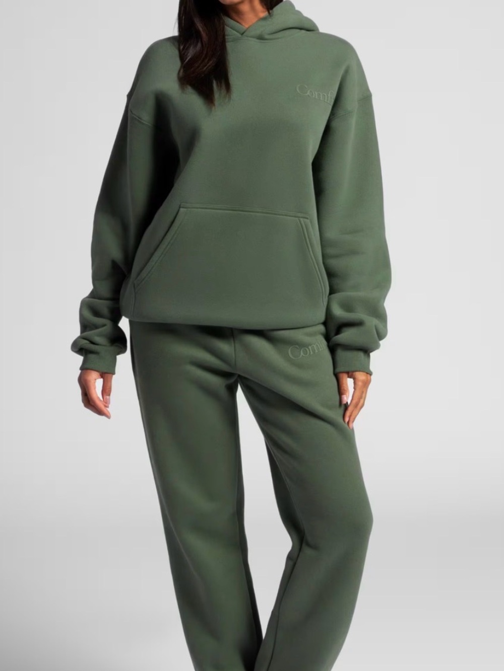 Comfrt Olive Green Women's Pullover Hoodie and joggers size L